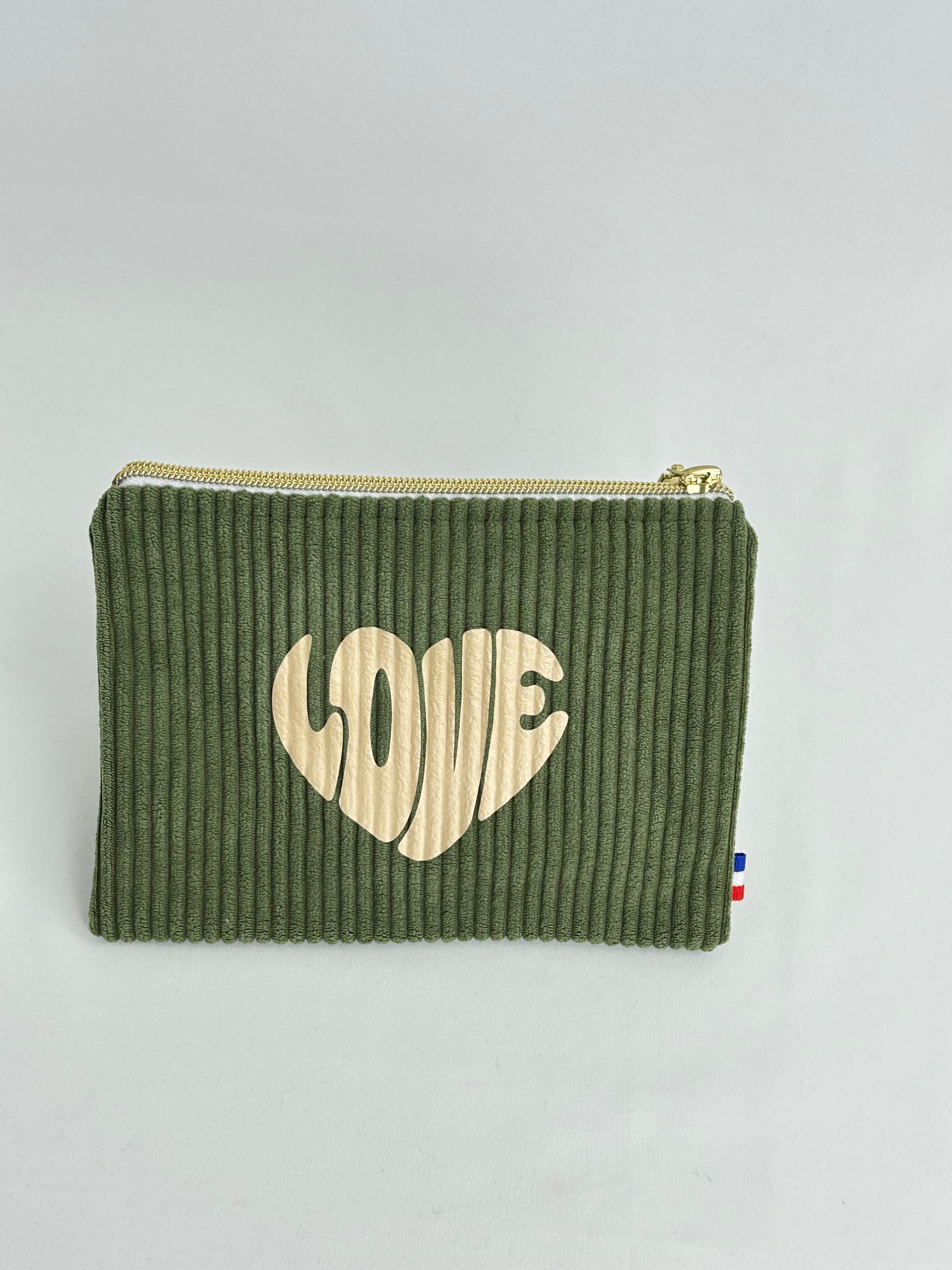 Pochette plate kaki love